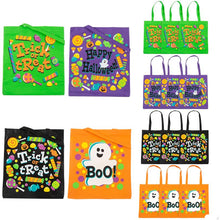 Load image into Gallery viewer, Large Reusable Halloween Tote Bags Set of 12 in Four Neon Designs with Long Handles
