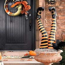 Load image into Gallery viewer, Striped Witch Leg Stakes with Golden Buckle Boots and Built in Posts, Set of 2
