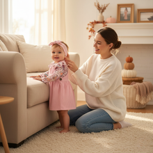 Load image into Gallery viewer, Baby Girl Ice Cream Print Romper and Corduroy Heart Dress Set
