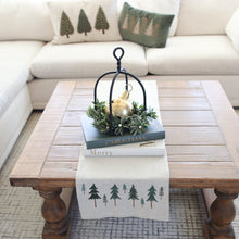 Load image into Gallery viewer, Embroidered Tree Table Runner with Neutral Fabric for Holiday Dining
