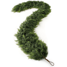 Load image into Gallery viewer, Two Piece Artificial Cedar Garland Set with Hand Tied Hanging Loops, Six Feet Long Each for Stairs and Mantels
