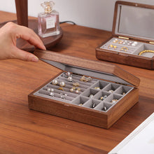 Load image into Gallery viewer, Walnut Jewelry Box with Glass Top Organizer
