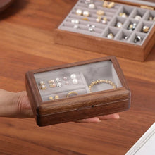 Load image into Gallery viewer, Walnut Jewelry Box with Glass Top Organizer
