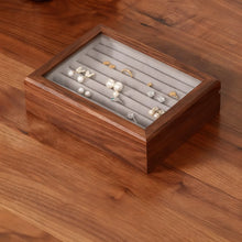 Load image into Gallery viewer, Walnut Jewelry Box with Glass Top Organizer
