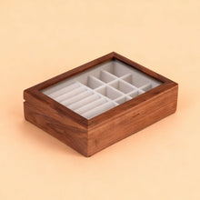 Load image into Gallery viewer, Walnut Jewelry Box with Glass Top Organizer
