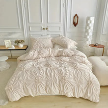Load image into Gallery viewer, Ruffle Flower Quilt Cover Set with Pinch Pleated Design
