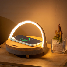 Load image into Gallery viewer, Multifunctional Wooden Table Lamp with Bluetooth Speaker &amp; Wireless Charger
