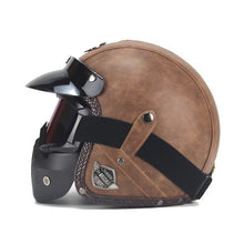 Load image into Gallery viewer, Vintage PU Leather Motorcycle Helmet with Face Mask and Goggles
