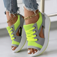 Load image into Gallery viewer, Contrast Paneled Cutout Lace-up Muffin Sandals
