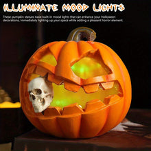 Load image into Gallery viewer, Resin Jack O Lantern Decoration with Carved Skull Detail
