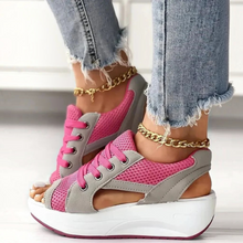 Load image into Gallery viewer, Contrast Paneled Cutout Lace-up Muffin Sandals
