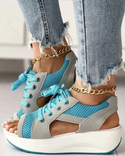 Load image into Gallery viewer, Contrast Paneled Cutout Lace-up Muffin Sandals
