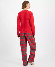 Load image into Gallery viewer, Plaid Pajama Set with Crewneck Pullover Top and Drawstring Pants in Cotton
