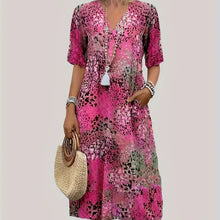 Load image into Gallery viewer, 2025 Chic Leopard Print Maxi Dress - V-Neck &amp; Short Sleeve
