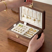 Load image into Gallery viewer, Walnut Jewelry Box Two-Layer Velvet Lined Organizer
