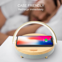 Load image into Gallery viewer, Multifunctional Wooden Table Lamp with Bluetooth Speaker &amp; Wireless Charger
