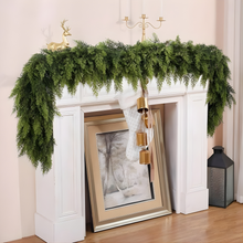 Load image into Gallery viewer, Two Piece Artificial Cedar Garland Set with Hand Tied Hanging Loops, Six Feet Long Each for Stairs and Mantels
