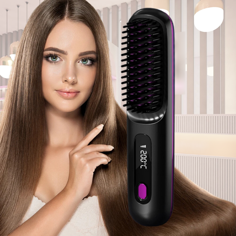 Hair Straightening Brush with Digital Display