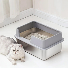 Load image into Gallery viewer, Stainless Steel Cat Litter Box | Non-Stick, High Wall Enclosure
