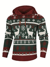 Load image into Gallery viewer, Christmas Hooded Sweater with Reindeer, Snowflake and Star Patterns and a Drawstring Hood in Two Styles
