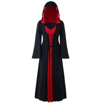 Official Medieval Dress Vampire Witch For Women Lace-up Hooded Cloak Robe