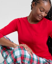 Load image into Gallery viewer, Womens Plaid Flannel Pajama Set with Crew Neck Top and Drawstring Pocket Pants

