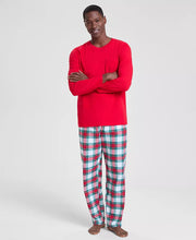 Load image into Gallery viewer, Relaxed Fit Plaid Pajama Set with Crew Neck Top and On Seam Pocket Pants
