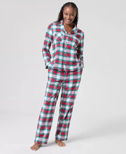 Load image into Gallery viewer, Cotton Plaid Pajamas with Button Up Chest Pocket Top and Adjustable Tie Waist Bottoms
