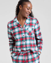 Load image into Gallery viewer, Cotton Plaid Pajamas with Button Up Chest Pocket Top and Adjustable Tie Waist Bottoms
