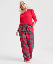 Load image into Gallery viewer, Plaid Pajama Set with Crewneck Pullover Top and Drawstring Pants in Cotton
