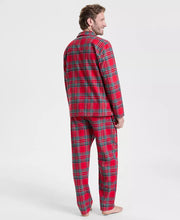 Load image into Gallery viewer, Plaid Woven Flannel Pajama Set with Chest Pocket Shirt and Elastic Drawstring Pants

