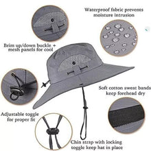 Load image into Gallery viewer, Wide Brim Solar Fan Outdoor Bucket Hat Solar &amp; USB Charging

