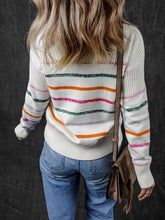 Load image into Gallery viewer, Womens Striped Round Neck Sweater with Soft Texture and Relaxed Fit in Cream Multicolor
