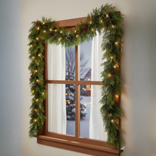 Load image into Gallery viewer, Two Piece Artificial Cedar Garland Set with Hand Tied Hanging Loops, Six Feet Long Each for Stairs and Mantels
