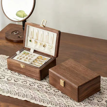 Load image into Gallery viewer, Walnut Jewelry Box Two-Layer Velvet Lined Organizer
