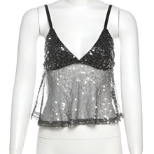 Load image into Gallery viewer, Sequins Patchwork Mesh Camisole for Women, V-Neck, Backless, Summer Street Style Top
