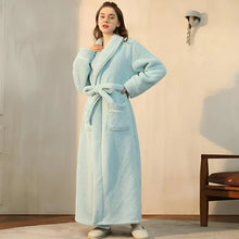 Load image into Gallery viewer, Sherpa Comfort Bathrobe Coral Fleece Flannel Robe
