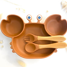 Load image into Gallery viewer, Silicone Crab Shaped Baby Feeding Set with Bamboo Utensils
