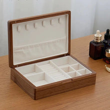 Load image into Gallery viewer, Minimalist Walnut Jewelry Box with Lock and Velvet Lining
