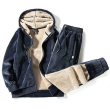 Load image into Gallery viewer, Fleece Tracksuit Set for Men with Hooded Jacket and Elastic Pants

