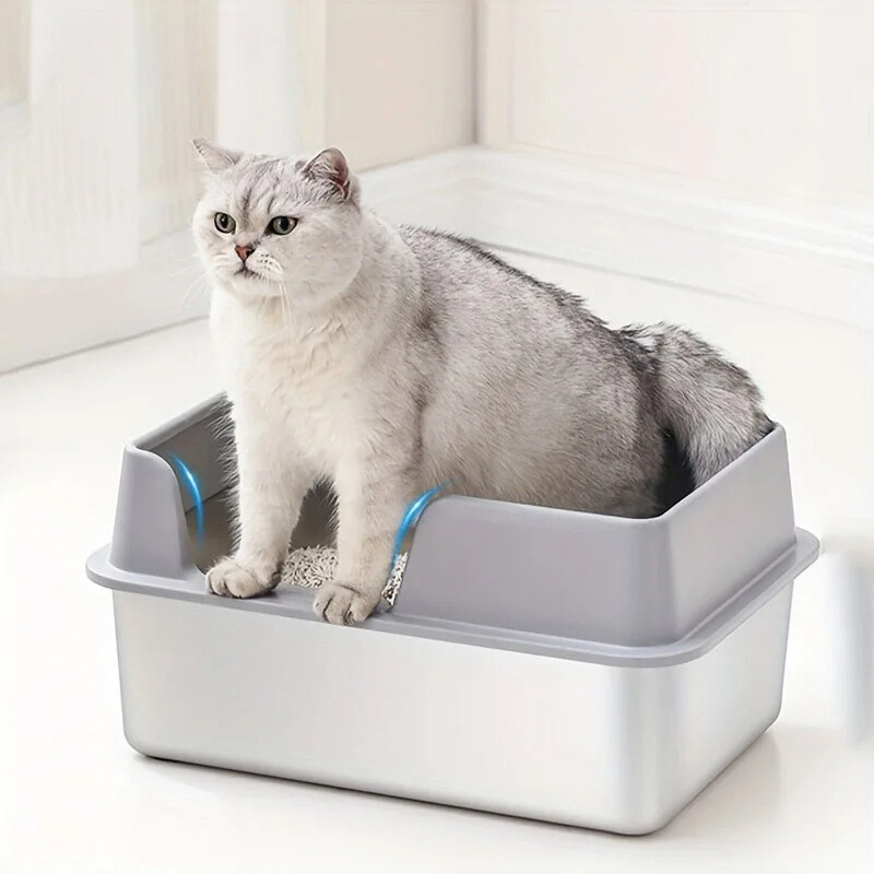 Stainless Steel Cat Litter Box | Non-Stick, High Wall Enclosure