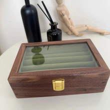 Load image into Gallery viewer, Walnut Jewelry Box for Rings and Earrings with Glass Lid
