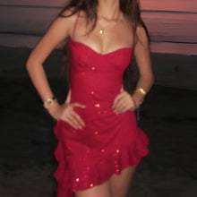 Load image into Gallery viewer, Tassel Sequin Ruffle Bodycon Dress with Lace Detail

