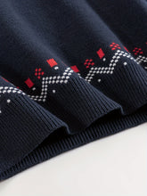 Load image into Gallery viewer, Mens Nordic Snowflake Knit Sweater with Ribbed Cuffs and Hem and a Round Neck in Navy

