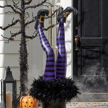Load image into Gallery viewer, Striped Witch Leg Stakes with Golden Buckle Boots and Built in Posts, Set of 2
