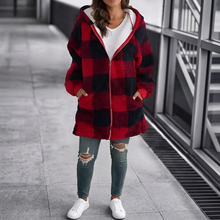 Load image into Gallery viewer, Women Oversized Hoodie Plaid Loose Overcoat
