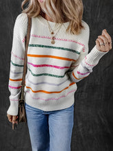 Load image into Gallery viewer, Womens Striped Round Neck Sweater with Soft Texture and Relaxed Fit in Cream Multicolor
