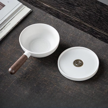 Load image into Gallery viewer, Black Sandalwood Handle Coarse Pottery Tea Strainer with Integrated Tea Filter

