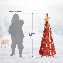 Load image into Gallery viewer, 6FT Prelit Pop Up Christmas Tree with Gold and Red Ribbon Bows and Ornaments
