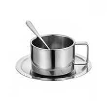 Load image into Gallery viewer, Stainless Steel Double Wall Coffee Cup Set with Plate and Spoon
